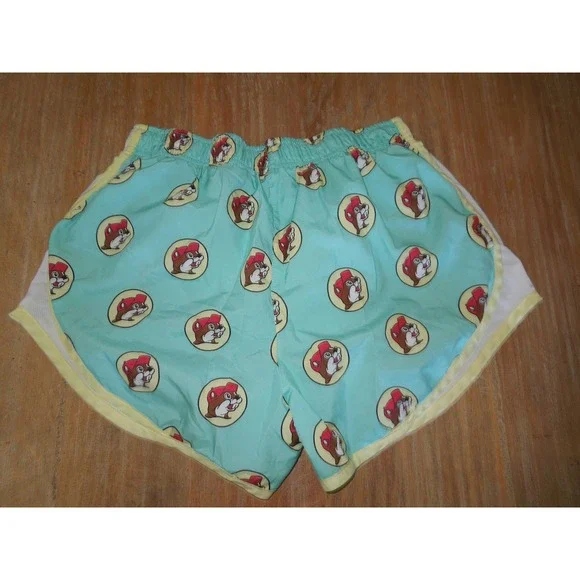 Buc-ee's Women's Running Shorts Size Medium Blue Beaver Logo Print Athletic - Picture 3 of 7